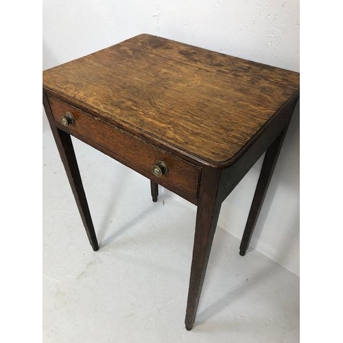 103 - Oak side table with single drawer on tapering legs and bun feet approx 74cm tall