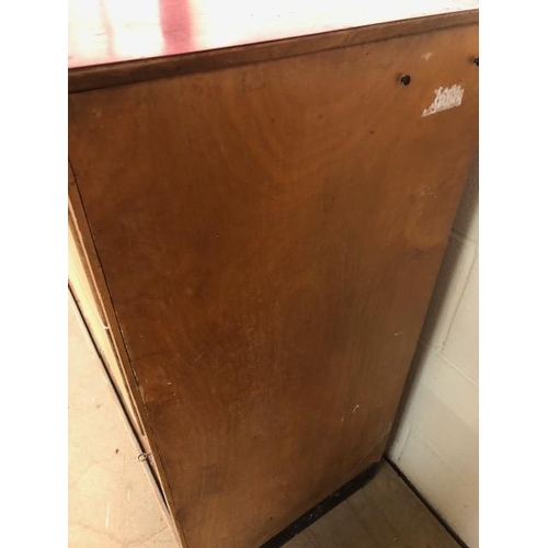 104 - Mid century Kitchen unit with two drawers and glass doors with pink/red top approx 154cm wide