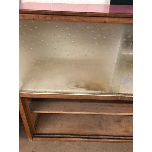 104 - Mid century Kitchen unit with two drawers and glass doors with pink/red top approx 154cm wide