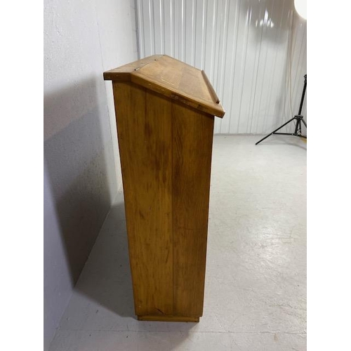 105 - Museum style bookcase with sliding glass fronted cupboards and single shelf with bureau style readin... 