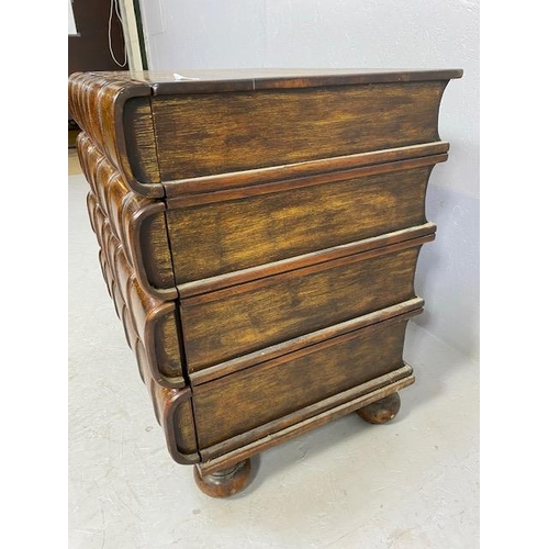 106 - Chest of four drawers of faux oversized books, wooden construction with gold inlay detailing on bun ... 