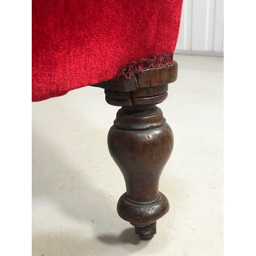 107 - Victorian button back Slipper chair on turned legs with castors