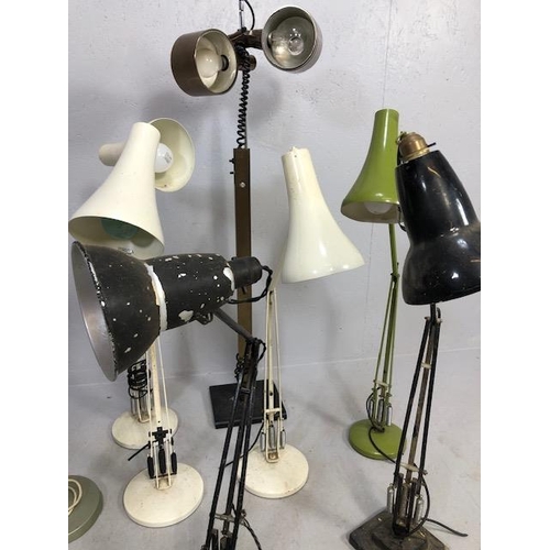 109 - Collection of vintage lighting to include original Anglepoise examples and wall mounted machinist la... 