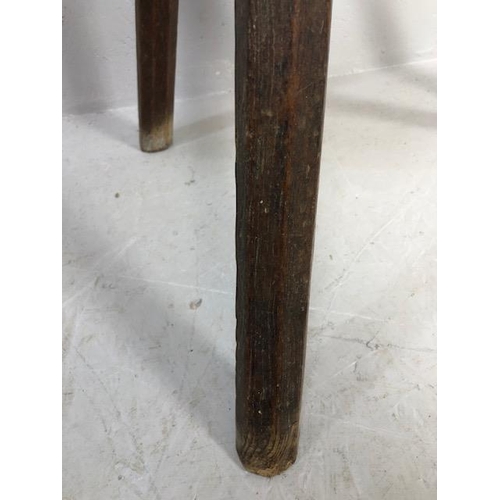 111 - Rustic oak jointed three legged stool of tall proportions approx 58cm tall