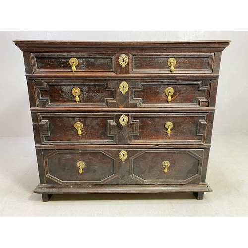 119 - Antique chest of five drawers, divides into two sections with brass handles approx 102 x 60 x 90cm (... 