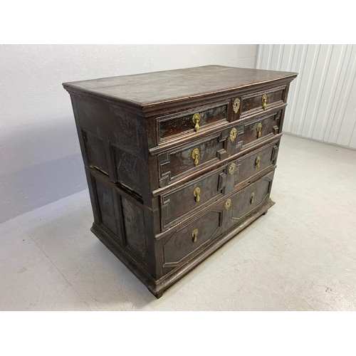 119 - Antique chest of five drawers, divides into two sections with brass handles approx 102 x 60 x 90cm (... 