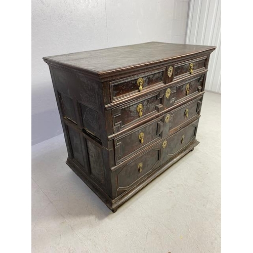 119 - Antique chest of five drawers, divides into two sections with brass handles approx 102 x 60 x 90cm (... 