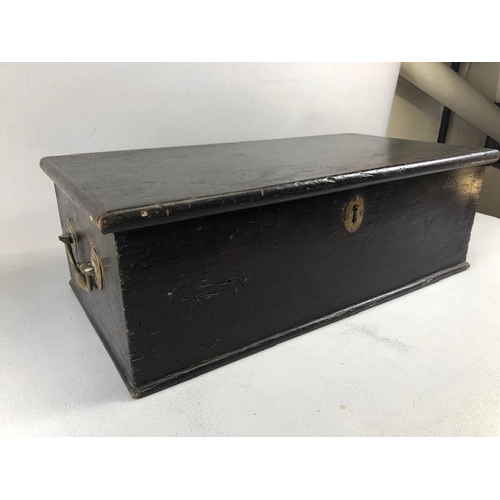 127 - Antique wooden document box, brass drop handles to side approximately 58 x 31 x 19cm