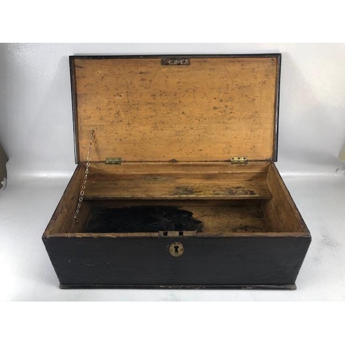 127 - Antique wooden document box, brass drop handles to side approximately 58 x 31 x 19cm