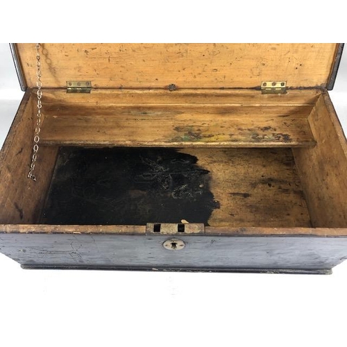 127 - Antique wooden document box, brass drop handles to side approximately 58 x 31 x 19cm