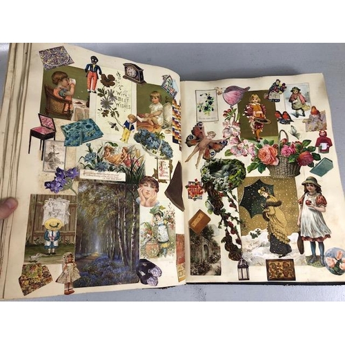 154 - Antique Scrap Book containing Victorian and Edwardian scraps, each page profusely decorated and cove... 