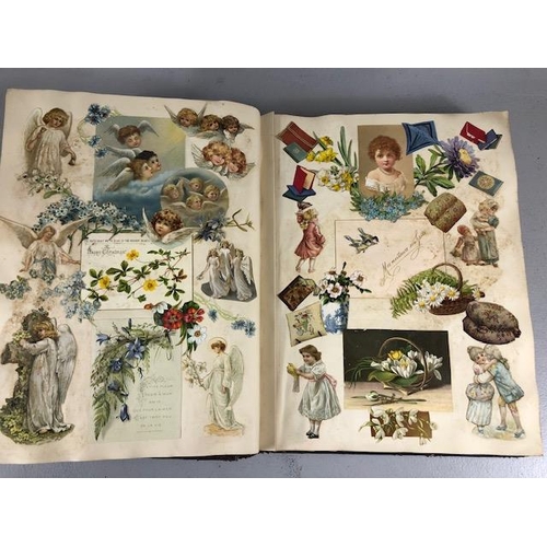 154 - Antique Scrap Book containing Victorian and Edwardian scraps, each page profusely decorated and cove... 