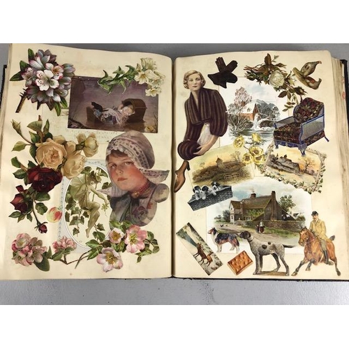 154 - Antique Scrap Book containing Victorian and Edwardian scraps, each page profusely decorated and cove... 