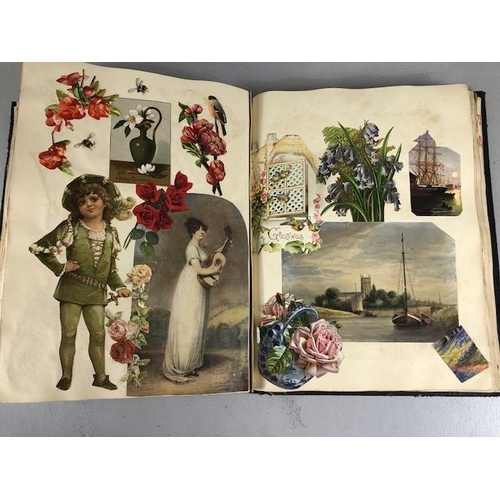 154 - Antique Scrap Book containing Victorian and Edwardian scraps, each page profusely decorated and cove... 