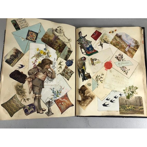 154 - Antique Scrap Book containing Victorian and Edwardian scraps, each page profusely decorated and cove... 