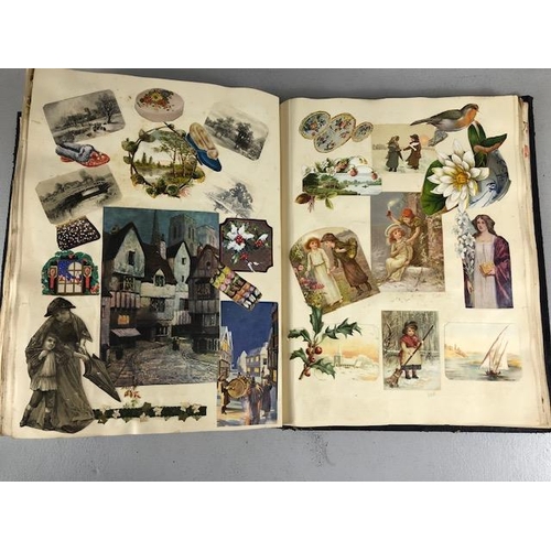 154 - Antique Scrap Book containing Victorian and Edwardian scraps, each page profusely decorated and cove... 