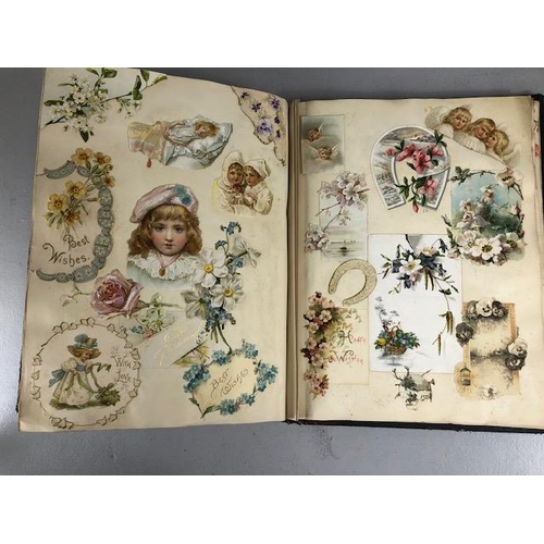 154 - Antique Scrap Book containing Victorian and Edwardian scraps, each page profusely decorated and cove... 