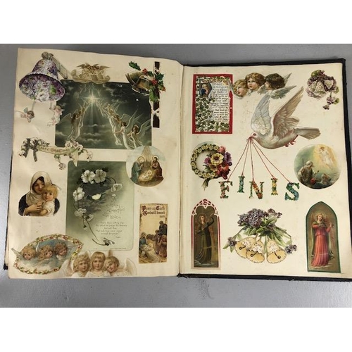 154 - Antique Scrap Book containing Victorian and Edwardian scraps, each page profusely decorated and cove... 