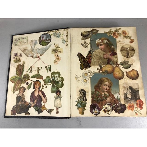 154 - Antique Scrap Book containing Victorian and Edwardian scraps, each page profusely decorated and cove... 