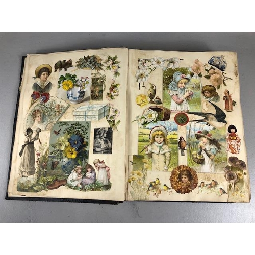 154 - Antique Scrap Book containing Victorian and Edwardian scraps, each page profusely decorated and cove... 