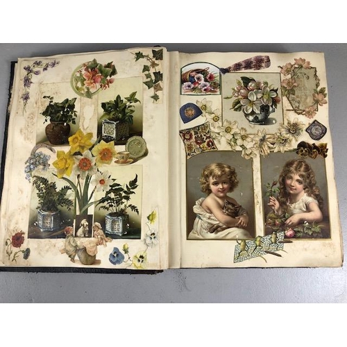 154 - Antique Scrap Book containing Victorian and Edwardian scraps, each page profusely decorated and cove... 