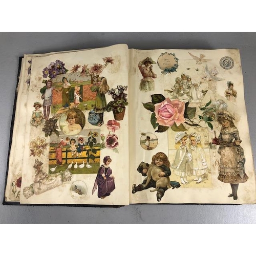 154 - Antique Scrap Book containing Victorian and Edwardian scraps, each page profusely decorated and cove... 