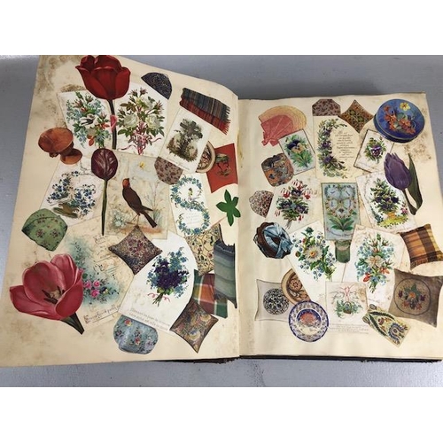 154 - Antique Scrap Book containing Victorian and Edwardian scraps, each page profusely decorated and cove... 