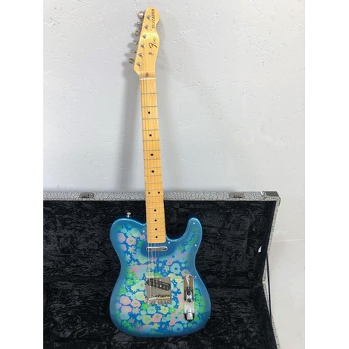 165 - Vintage guitar, Electric Fender Telecaster Japanese, Patent A001980 Blue floral design body serial n... 