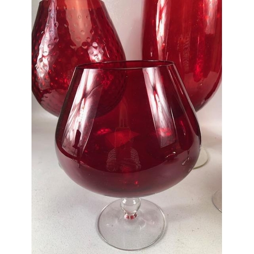 168 - Vintage Ruby glass, to include tall goblet vases art glass dish, Swedish tulip vase, 7 items  larges... 