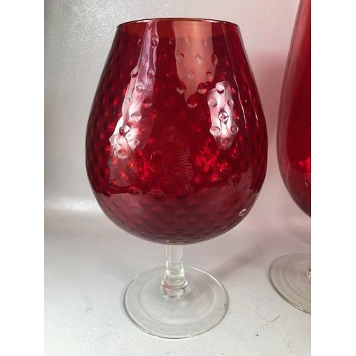 168 - Vintage Ruby glass, to include tall goblet vases art glass dish, Swedish tulip vase, 7 items  larges... 