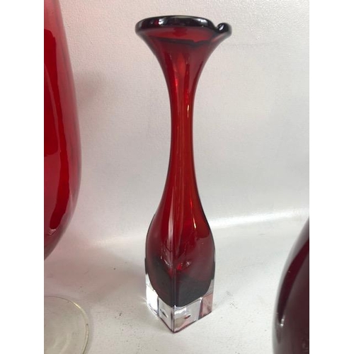 168 - Vintage Ruby glass, to include tall goblet vases art glass dish, Swedish tulip vase, 7 items  larges... 