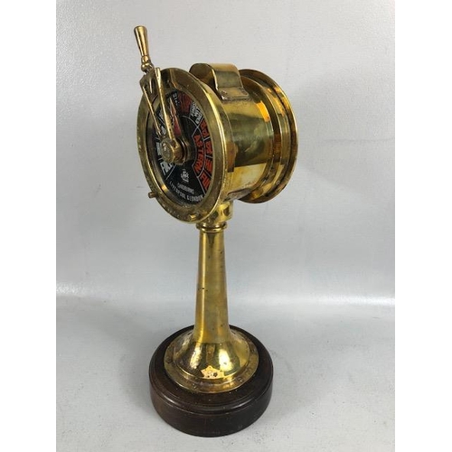 175 - Brass Ships engine order telegraph, Chadburns Liverpool and London, brass mounted on wooden plinth a... 