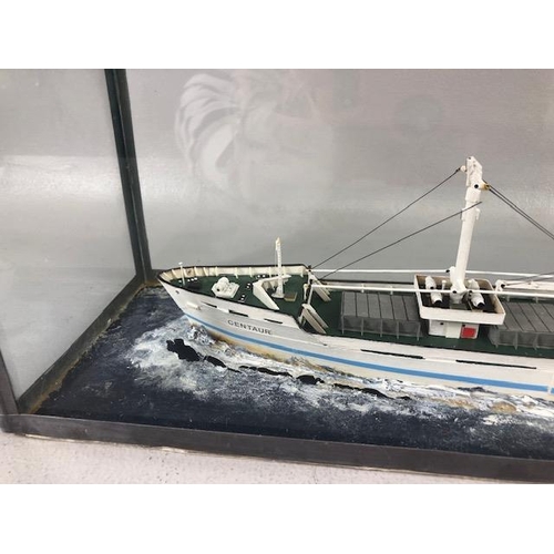 179 - Ships model of the Blue funnel CENTAUR passenger cargo ship, contained in a leaded glass display cas... 