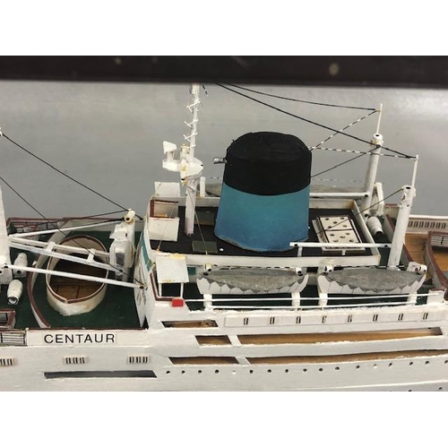 179 - Ships model of the Blue funnel CENTAUR passenger cargo ship, contained in a leaded glass display cas... 