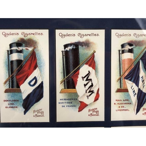 185 - Cigarette cards, framed set of Ogden's  Flags and Funnels cards approximately 57 x 52cm