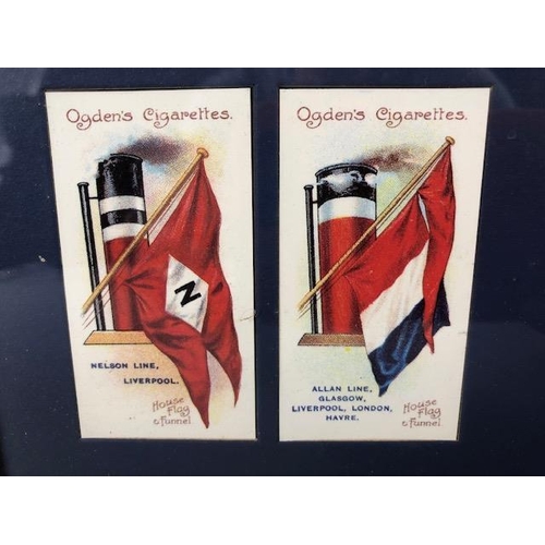 185 - Cigarette cards, framed set of Ogden's  Flags and Funnels cards approximately 57 x 52cm