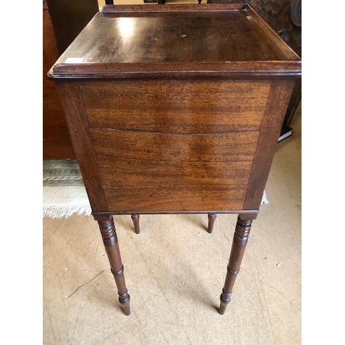 191 - Antique furniture, 19th century mahogany tall pot cupboard, on slim turned legs, with galleried top ... 