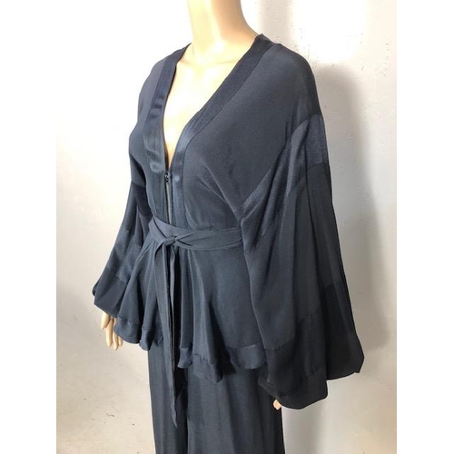 195 - Vintage designer clothing, Jean Varon (John Bates) 1970s Midnight Blue Satin Backed Crepe Wide-Leg J... 