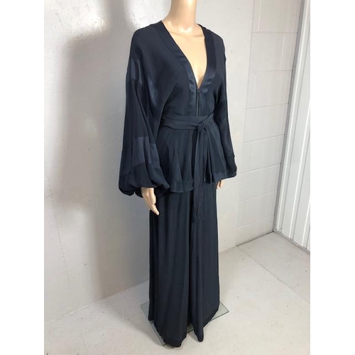 195 - Vintage designer clothing, Jean Varon (John Bates) 1970s Midnight Blue Satin Backed Crepe Wide-Leg J... 