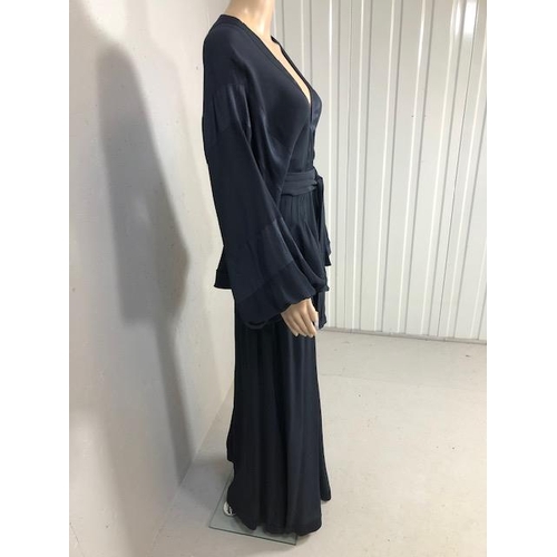 195 - Vintage designer clothing, Jean Varon (John Bates) 1970s Midnight Blue Satin Backed Crepe Wide-Leg J... 