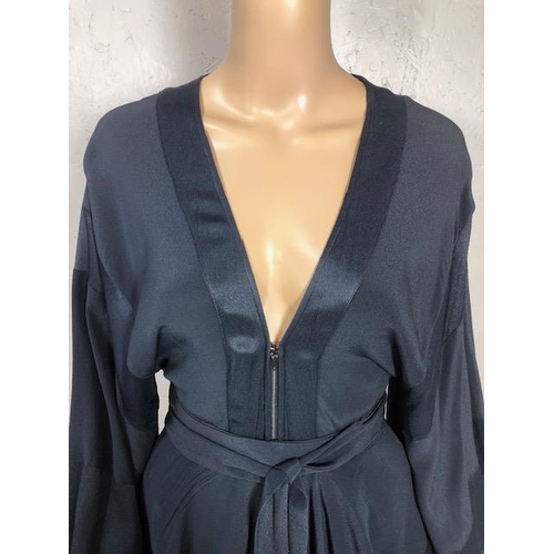 195 - Vintage designer clothing, Jean Varon (John Bates) 1970s Midnight Blue Satin Backed Crepe Wide-Leg J... 