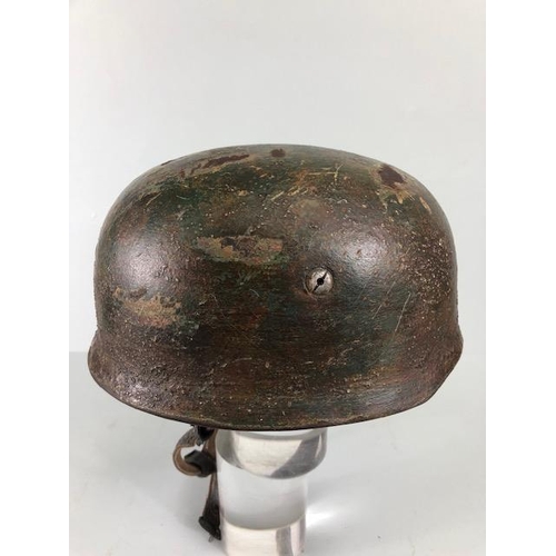 197 - Military interest, German Paratrooper, Fallschirmjager Helmet, camouflage paint work liner stamped F... 