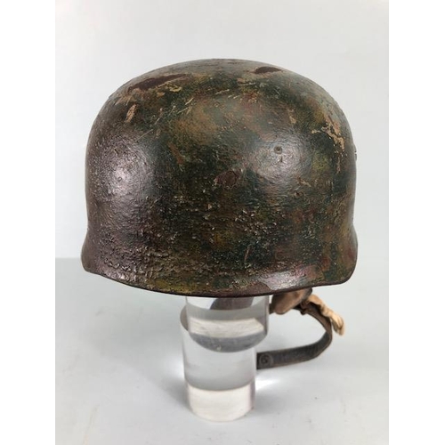 197 - Military interest, German Paratrooper, Fallschirmjager Helmet, camouflage paint work liner stamped F... 