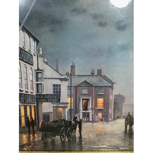 214 - Pictures, Framed glazed print 'Poole Quay By Gaslight' by R Charman approximately 87 x 60cm