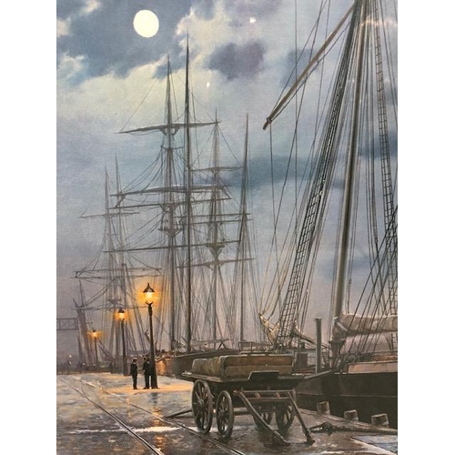 214 - Pictures, Framed glazed print 'Poole Quay By Gaslight' by R Charman approximately 87 x 60cm