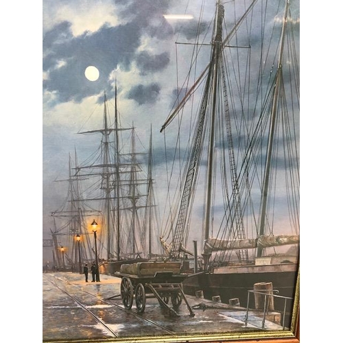 214 - Pictures, Framed glazed print 'Poole Quay By Gaslight' by R Charman approximately 87 x 60cm