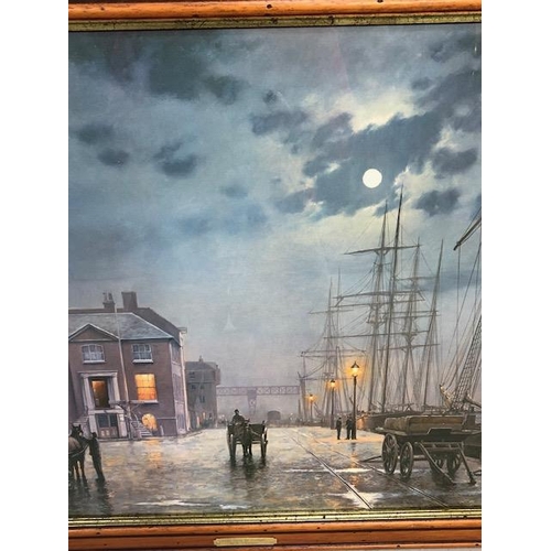 214 - Pictures, Framed glazed print 'Poole Quay By Gaslight' by R Charman approximately 87 x 60cm