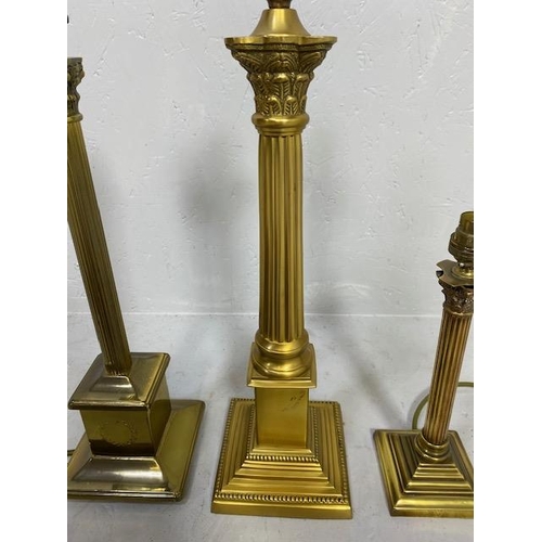 216 - Vintage lighting ,Three table lamp bases of Corinthian column style , ranging from 28cm -48cm in hig... 