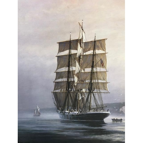 217 - Modern print of a tall sailing ship by Roger Desoutter, the 'Lady Isabell', approximately 67 x 61cm ... 