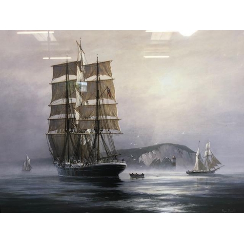 217 - Modern print of a tall sailing ship by Roger Desoutter, the 'Lady Isabell', approximately 67 x 61cm ... 